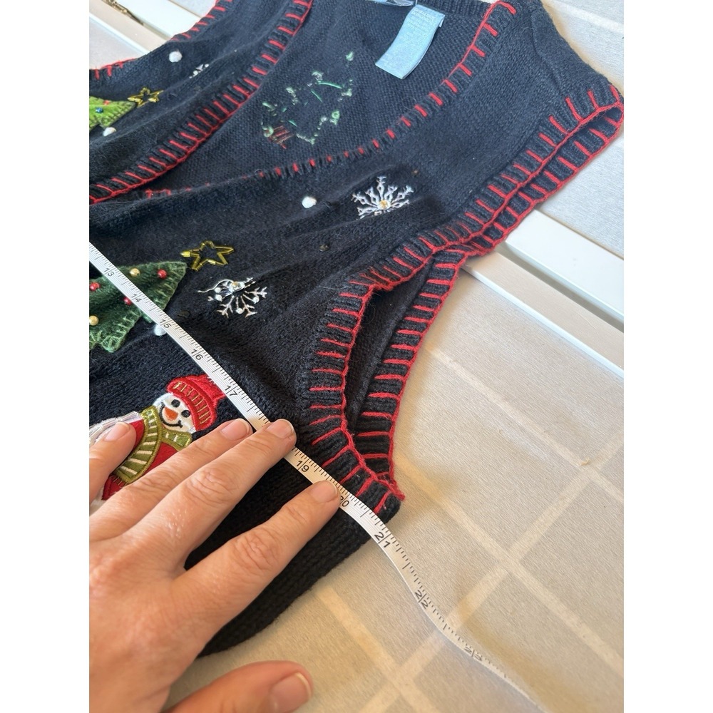 Vintage Holiday Editions Christmas Snowman Sweater Vest Women's Black Size Xl - Picture 6 of 7